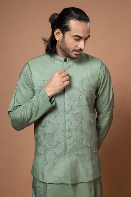 Priyanka Haralalka Green Silk, Cotton Embroidery Floral Chord Bundi at Aza Fashions Priyanka Haralalka_Green Silk, Cotton Embroidery Floral Chord Bundi _at_Aza_Fashions