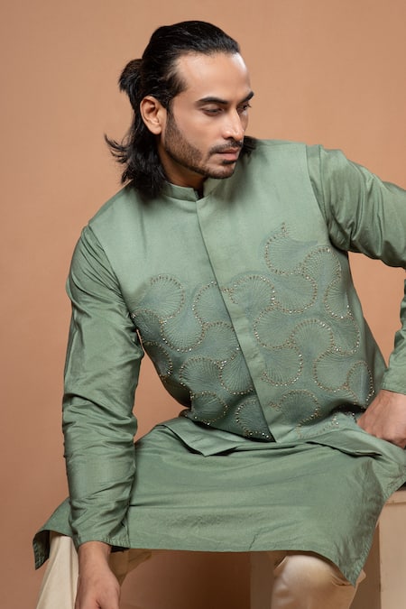 Buy Priyanka Haralalka Green Silk, Cotton Embroidery Floral Chord Bundi Buy_Priyanka Haralalka_Green Silk, Cotton Embroidery Floral Chord Bundi