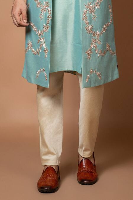 Priyanka Haralalka Blue Silk, Cotton Embroidery, Zari Zardozi Sherwani And Kurta Set Online at Aza Fashions Priyanka Haralalka_Blue Silk, Cotton Embroidery, Zari Zardozi Sherwani And Kurta Set _Online_at_Aza_Fashions