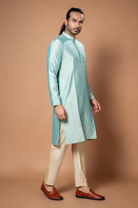 Priyanka Haralalka Blue Silk/cotton Silk Solid Plain Kurta With Pyjama