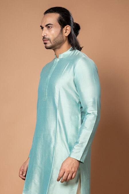 Priyanka Haralalka Blue Silk, Cotton Plain Kurta With Pyjama Online at Aza Fashions Priyanka Haralalka_Blue Silk, Cotton Plain Kurta With Pyjama _Online_at_Aza_Fashions