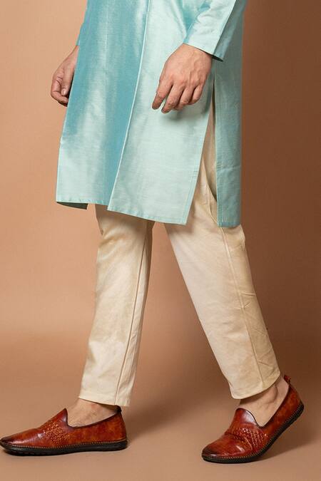 Buy Priyanka Haralalka Blue Silk, Cotton Plain Kurta With Pyjama Online at Aza Fashions Buy_Priyanka Haralalka_Blue Silk, Cotton Plain Kurta With Pyjama _Online_at_Aza_Fashions
