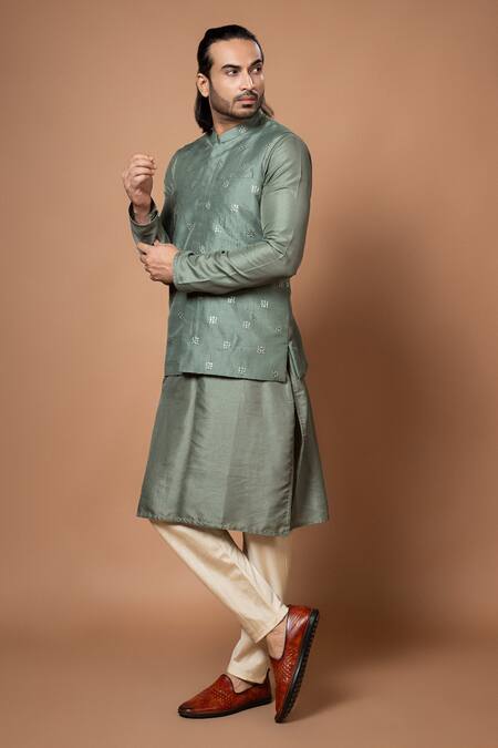 Buy Priyanka Haralalka Green Silk, Cotton Sequins, Embroidery Floral Bundi Online at Aza Fashions Buy_Priyanka Haralalka_Green Silk, Cotton Sequins, Embroidery Floral Bundi _Online_at_Aza_Fashions