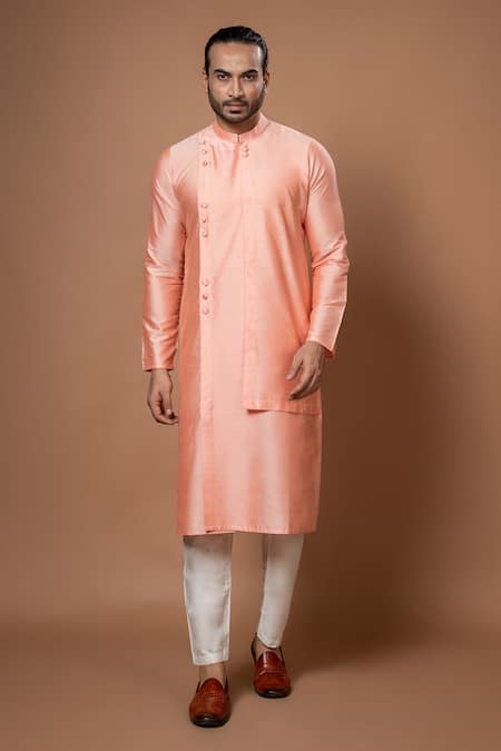 Priyanka Haralalka Pink Cotton Silk Layered Kurta With Pyjama 