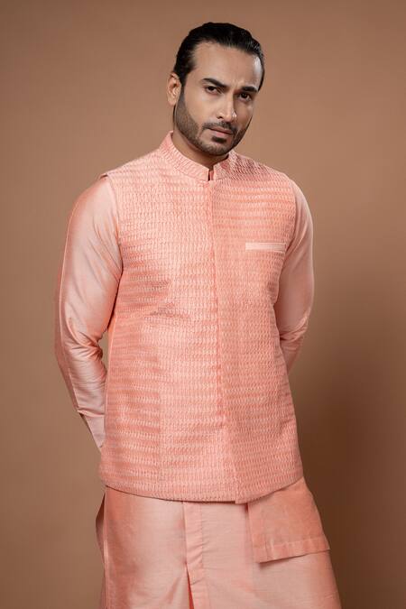 Buy_Priyanka Haralalka_Pink Cotton, Silk Embroidery Zari Bundi _Online_at_Aza_Fashions