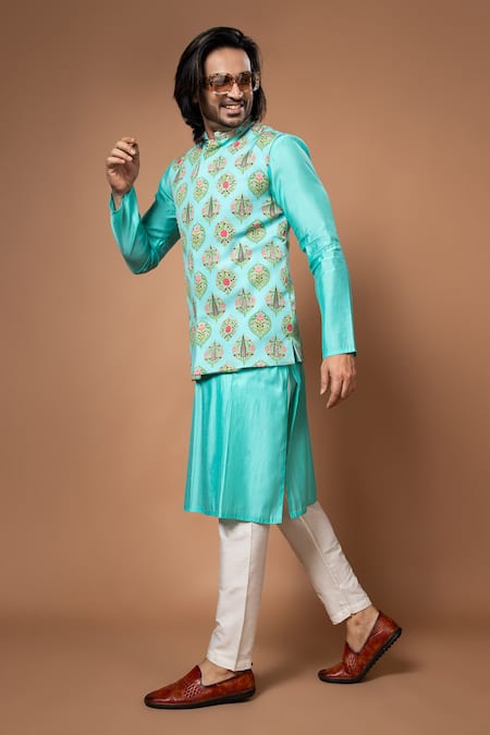 Priyanka Haralalka Hand Embroidered Aqua Blue Kurta Set 