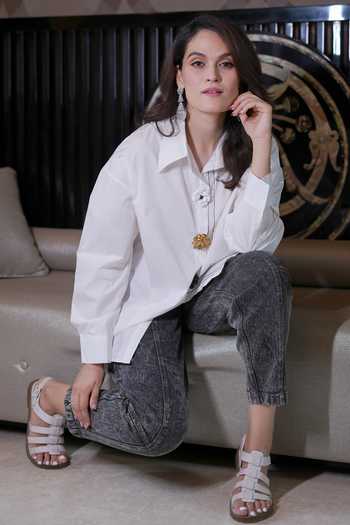 Buy Tasuvure White Cotton Stones Collared Beatrix Bejewelled Button Embellished Shirt at Aza Fashions Buy_Tasuvure_White Cotton Stones Collared Beatrix Bejewelled Button Embellished Shirt_at_Aza_Fashions