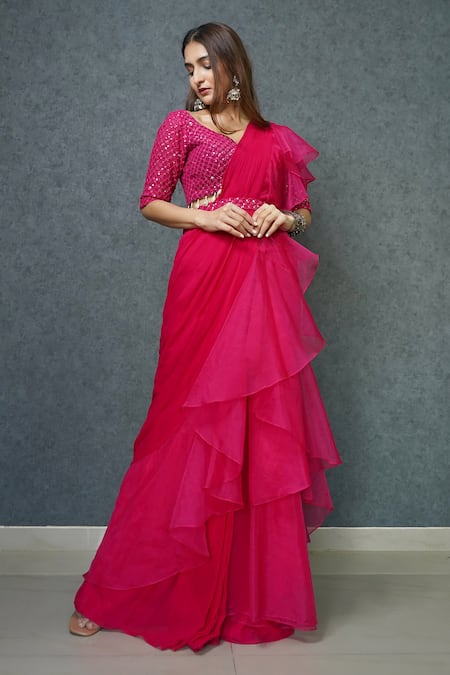 Dajwaree Organza Pre-Draped Ruffle Saree 