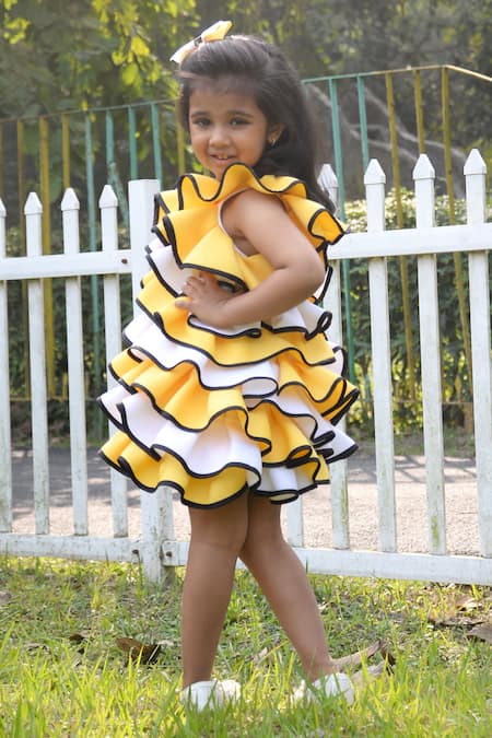 Buy_Toplove_Yellow Cotton, Neoprene Ruffle Dress _Online_at_Aza_Fashions