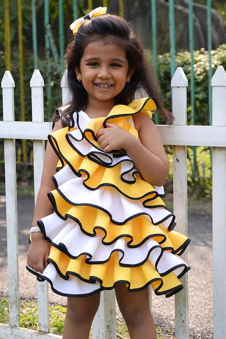 Shop_Toplove_Yellow Cotton, Neoprene Ruffle Dress _Online_at_Aza_Fashions