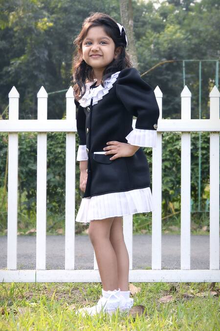 Buy Toplove Black Neoprene, Cotton, Organza Sequins Vintage Ruffle Sleeve Trench Dress Online at Aza Fashions Buy_Toplove_Black Neoprene, Cotton, Organza Sequins Vintage Ruffle Sleeve Trench Dress _Online_at_Aza_Fashions