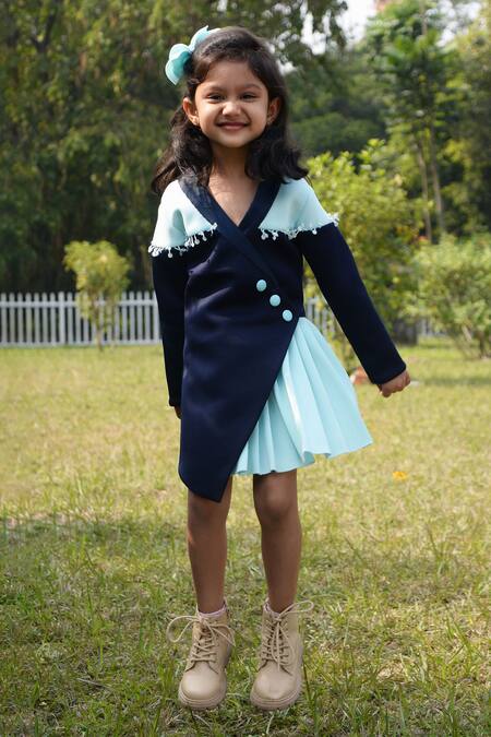 Toplove_Blue Cotton, Neoprene Tassels Wrap Power Blazer Dress _Online_at_Aza_Fashions