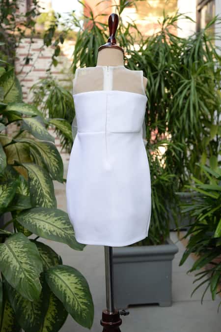 Shop_Toplove_White Cotton, Polyester Pearls, Applique Tulip Flower Embellished Dress _at_Aza_Fashions