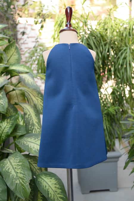 Shop_Toplove_Blue Cotton, Neoprene Sequins 3d Flower Embellished Dress _at_Aza_Fashions