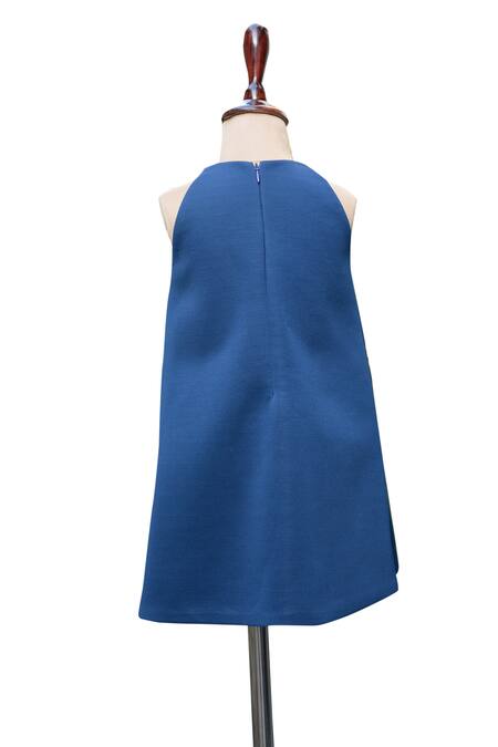 Shop_Toplove_Blue Cotton, Neoprene Sequins 3d Flower Embellished Dress _Online_at_Aza_Fashions