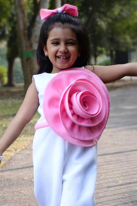 Toplove White Neoprene, Cotton Fabric Flowers 3d Embellished Jumpsuit Online at Aza Fashions Toplove_White Neoprene, Cotton Fabric Flowers 3d Embellished Jumpsuit _Online_at_Aza_Fashions