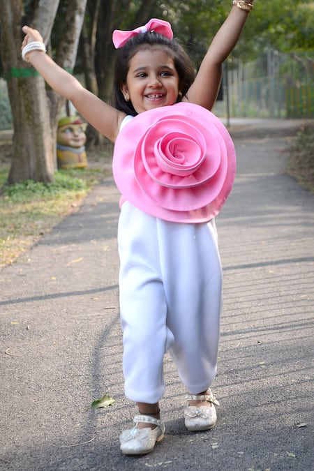 Buy Toplove White Neoprene, Cotton Fabric Flowers 3d Embellished Jumpsuit Online at Aza Fashions Buy_Toplove_White Neoprene, Cotton Fabric Flowers 3d Embellished Jumpsuit _Online_at_Aza_Fashions