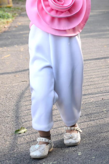 Shop Toplove White Neoprene, Cotton Fabric Flowers 3d Embellished Jumpsuit Online at Aza Fashions Shop_Toplove_White Neoprene, Cotton Fabric Flowers 3d Embellished Jumpsuit _Online_at_Aza_Fashions