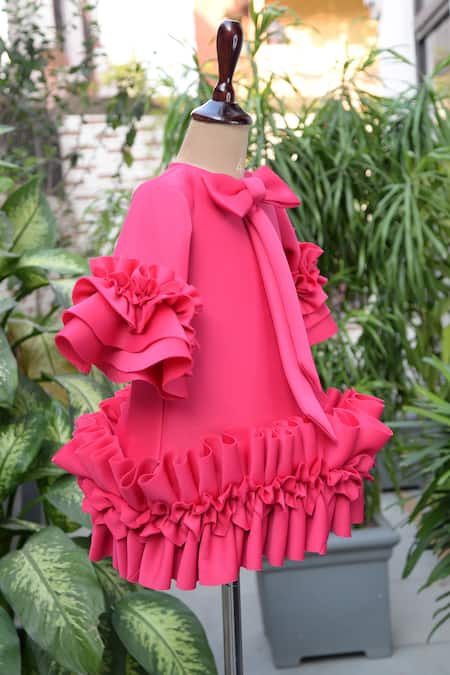 Shop_Toplove_Pink Cotton, Neoprene Ruffles Barbie Dress _at_Aza_Fashions