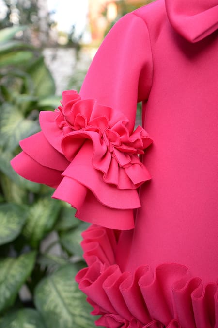 Toplove_Pink Cotton, Neoprene Ruffles Barbie Dress _Online_at_Aza_Fashions