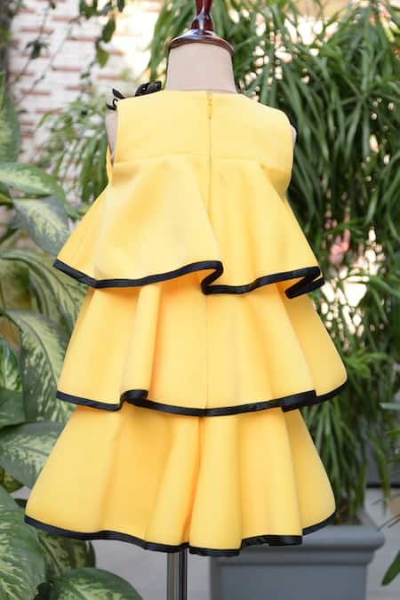 Shop_Toplove_Yellow Cotton, Neoprene Applique Sunflower Layered Dress _at_Aza_Fashions