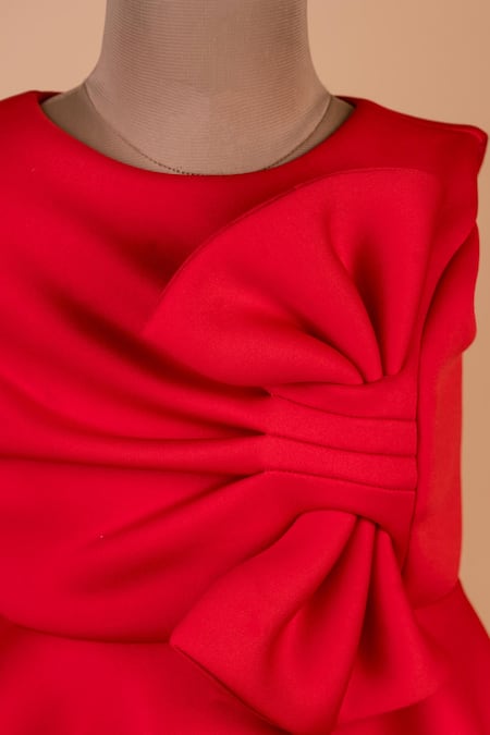 Toplove_Red Cotton, Neoprene Bow Skater Dress _Online_at_Aza_Fashions