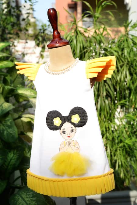 Toplove_White Cotton, Neoprene Embroidery 3d Doll Embellished Dress _Online_at_Aza_Fashions