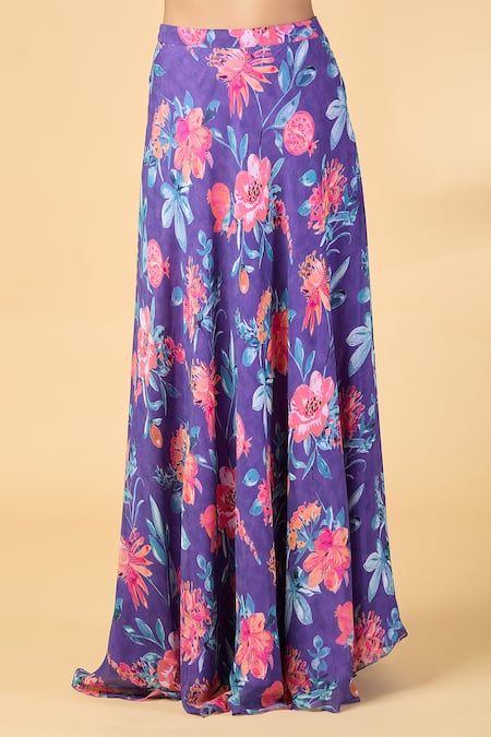 Buy_Kalakaari By Sagarika_Purple Georgette, Silk Organza Embroidery Floral Print Blouse And Lehenga Set _Online_at_Aza_Fashions