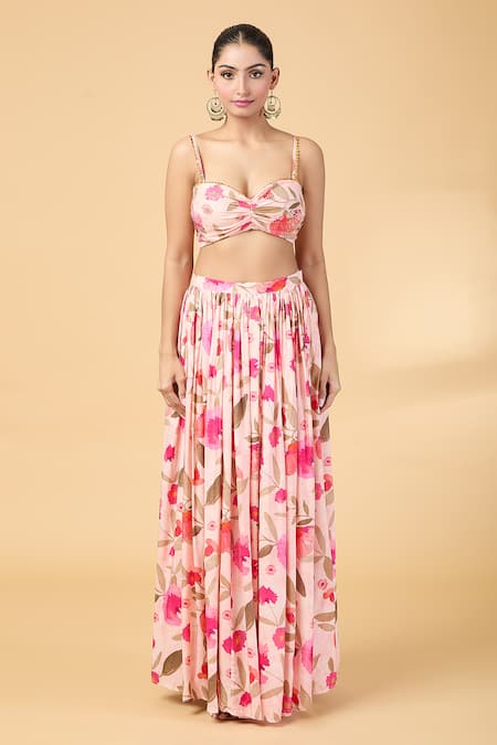 Kalakaari By Sagarika Pink Organza, Embroidery, Sequins Sweetheart Neck Blouse And Lehenga Set Online at Aza Fashions Kalakaari By Sagarika_Pink Organza, Embroidery, Sequins Sweetheart Neck Blouse And Lehenga Set _Online_at_Aza_Fashions