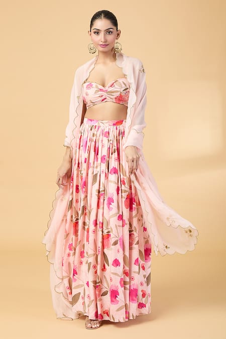 Shop Kalakaari By Sagarika Pink Organza, Embroidery, Sequins Sweetheart Neck Blouse And Lehenga Set Online at Aza Fashions Shop_Kalakaari By Sagarika_Pink Organza, Embroidery, Sequins Sweetheart Neck Blouse And Lehenga Set _Online_at_Aza_Fashions