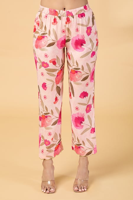 Shop_Kalakaari By Sagarika_Pink Silk Organza Embroidery, Cut Work Round Neck Floral Print Kurta With Pant _Online_at_Aza_Fashions