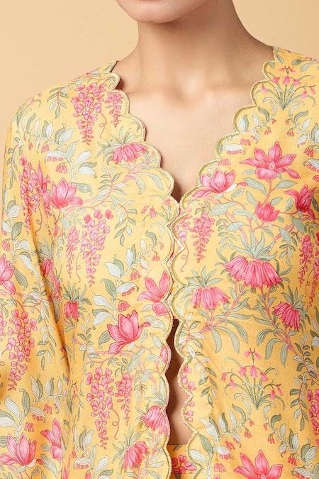 Shop Kalakaari By Sagarika Yellow Organza, Satin Embroidery, Applique Cutwork Kurta With Palazzo Online at Aza Fashions Shop_Kalakaari By Sagarika_Yellow Organza, Satin Embroidery, Applique Cutwork Kurta With Palazzo _Online_at_Aza_Fashions