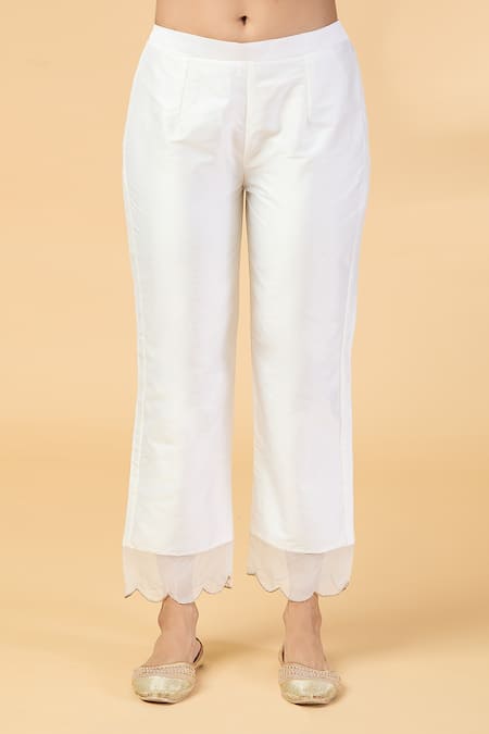 Kalakaari By Sagarika_White Organza, Embroidery, Sequins, Beads Rose Kurta And Pant Set _at_Aza_Fashions