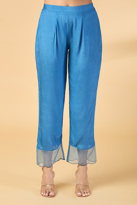 Kalakaari By Sagarika Blue Chanderi, Silk Organza Embroidery, Cut Work Split Panel Kurta And Pant Set at Aza Fashions Kalakaari By Sagarika_Blue Chanderi, Silk Organza Embroidery, Cut Work Split Panel Kurta And Pant Set _at_Aza_Fashions