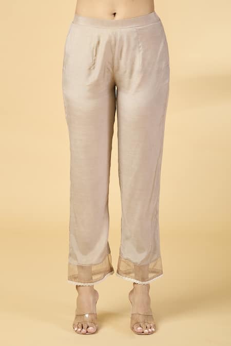 Kalakaari By Sagarika_Brown Chanderi, Silk Organza Embroidery, Sequins Round Floral Kurta And Pant Set _at_Aza_Fashions