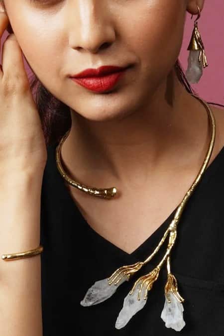 Shop Queens Jewels White Snowy Crystal Embellished Necklace at Aza Fashions Shop_Queens Jewels_White Snowy Crystal Embellished Necklace _at_Aza_Fashions