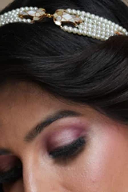 Shop Queens Jewels White Shell Pearl Embellished Sheeshpatti at Aza Fashions Shop_Queens Jewels_White Shell Pearl Embellished Sheeshpatti _at_Aza_Fashions