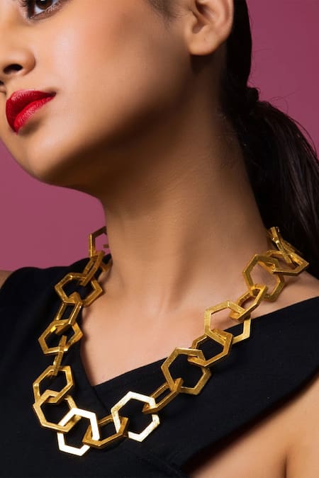 Queens Jewels Bold Cut-Out Link Chain Necklace 