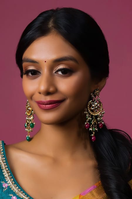 Queens Jewels Kundan Floral Chandbali Earrings 