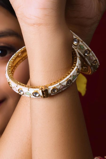 Queens Jewels Floral Meenakari Kundan Bangle-Set of 2 