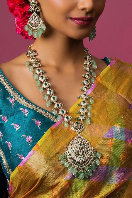 Queens Jewels Stone Pearl Jadau Rani Haar Set 