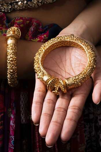 Queens Jewels_Gold Plated Embroidery Fida Carved Bangle-Set of 2 _Online_at_Aza_Fashions