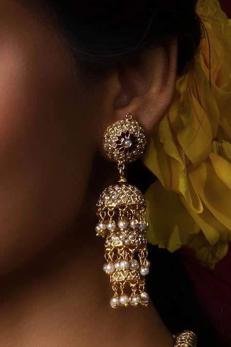 Queens Jewels Pearl & Jadau Embellished Jhumkas 