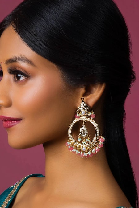 Queens Jewels Rose Jadau Embellished Chandbalis 