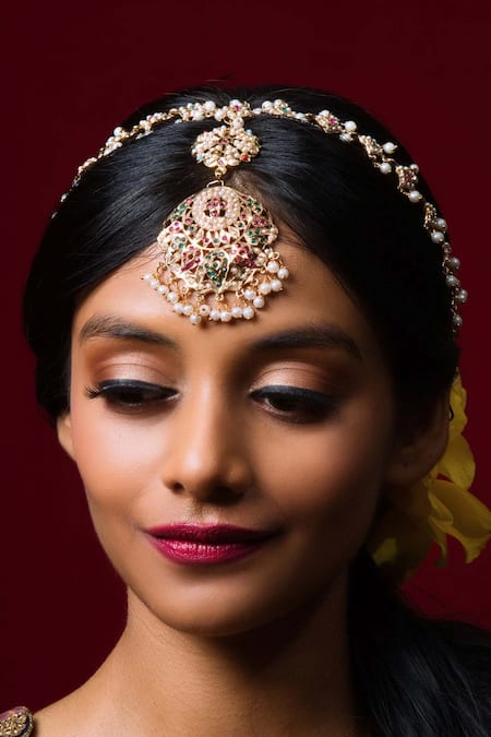 Shop Queens Jewels Multi Color Jadau Stone Embellished Sheeshpatti at Aza Fashions Shop_Queens Jewels_Multi Color Jadau Stone Embellished Sheeshpatti _at_Aza_Fashions