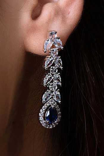 Shop Queens Jewels Silver Plated Imitation Diamonds American Embellished Necklace Set at Aza Fashions Shop_Queens Jewels_Silver Plated Imitation Diamonds American Embellished Necklace Set _at_Aza_Fashions