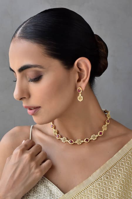 Buy_Swabhimann_Multi Color Diamonds, Stones Jadau Kundan Embellished Necklace Set _Online_at_Aza_Fashions