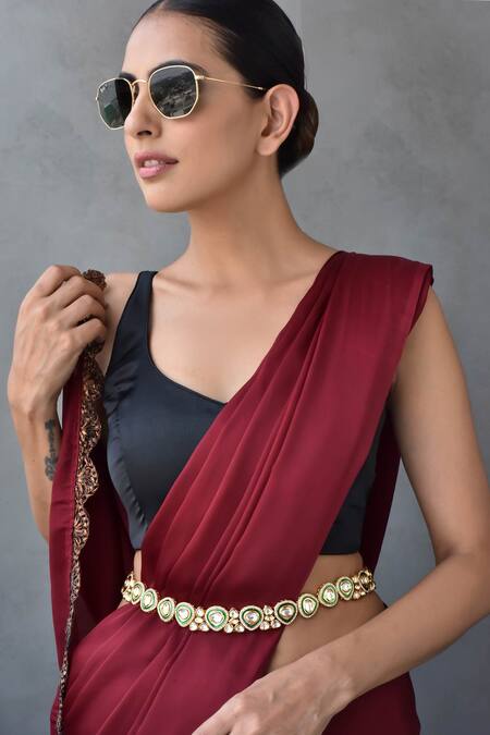 Swabhimann_Green Kundan Embellished Kamarbandh _Online_at_Aza_Fashions