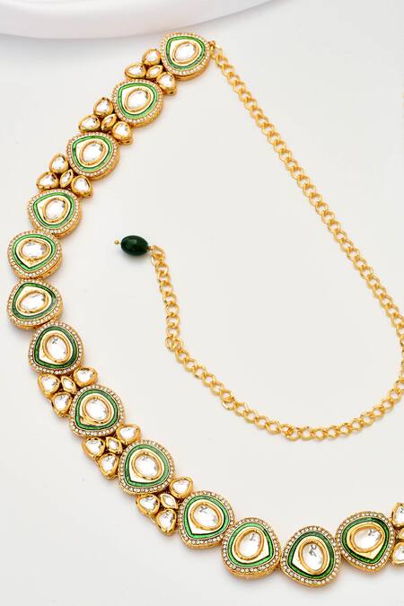 Shop_Swabhimann_Green Kundan Embellished Kamarbandh _Online_at_Aza_Fashions