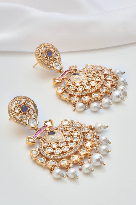 Swabhimann_Multi Color Imitation Diamonds Kundan Embellished Dangler Earrings_at_Aza_Fashions